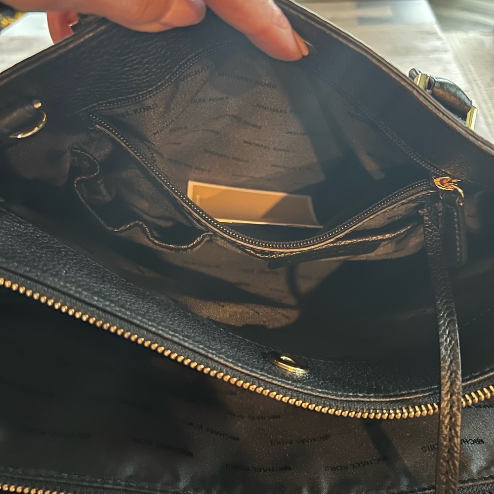 Michael Kors Haley Black Pebbled Leather Satchel with Gold Hardware - Picture 12 of 16